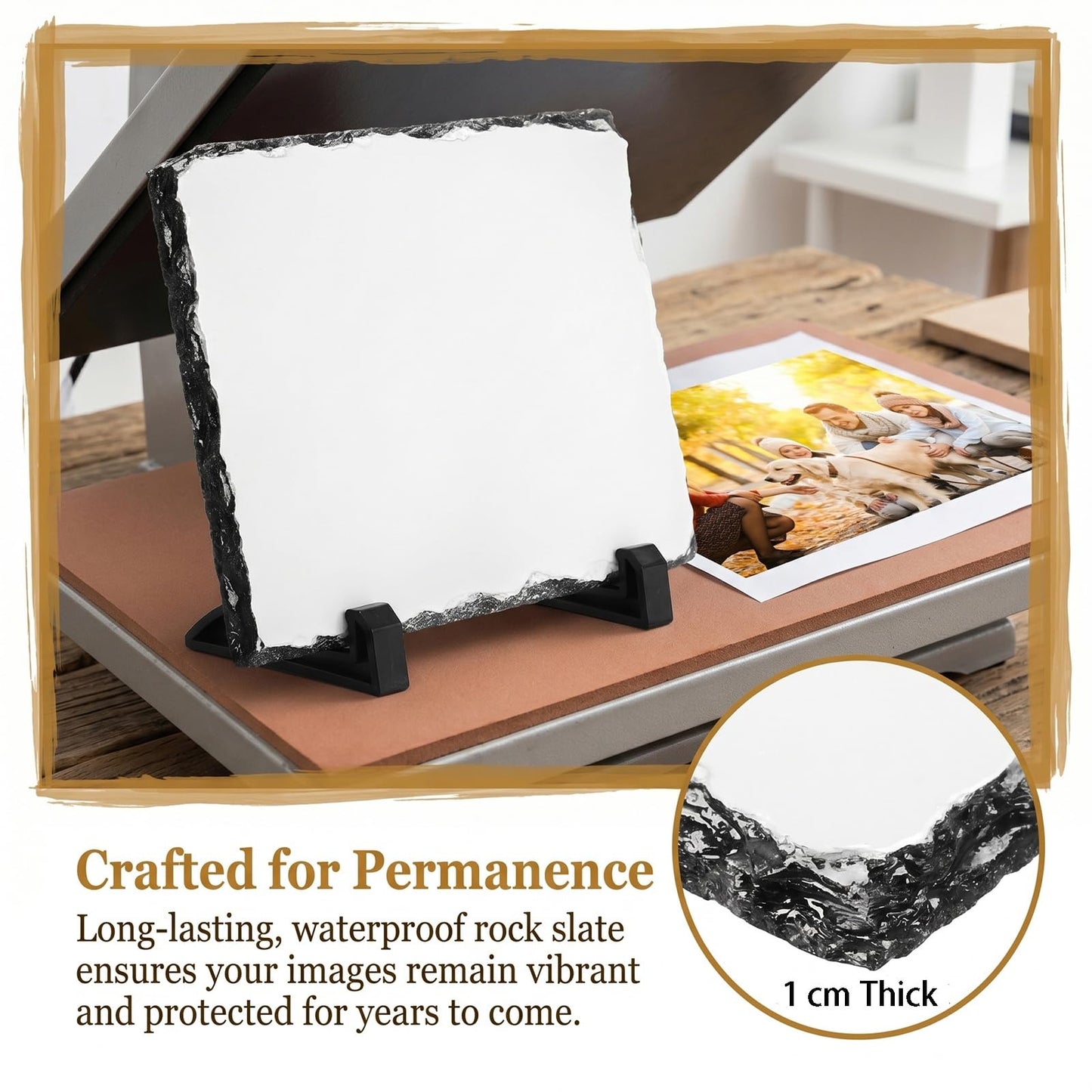 Nicunom 6 Pack 7.5 x 5.5 In Sublimation Blank Slate Rock Photo Plaque Frame with Display Stand, Personalized Rectangular Picture Stone Frame, DIY Gift for Easter Father's Day Birthday Wedding