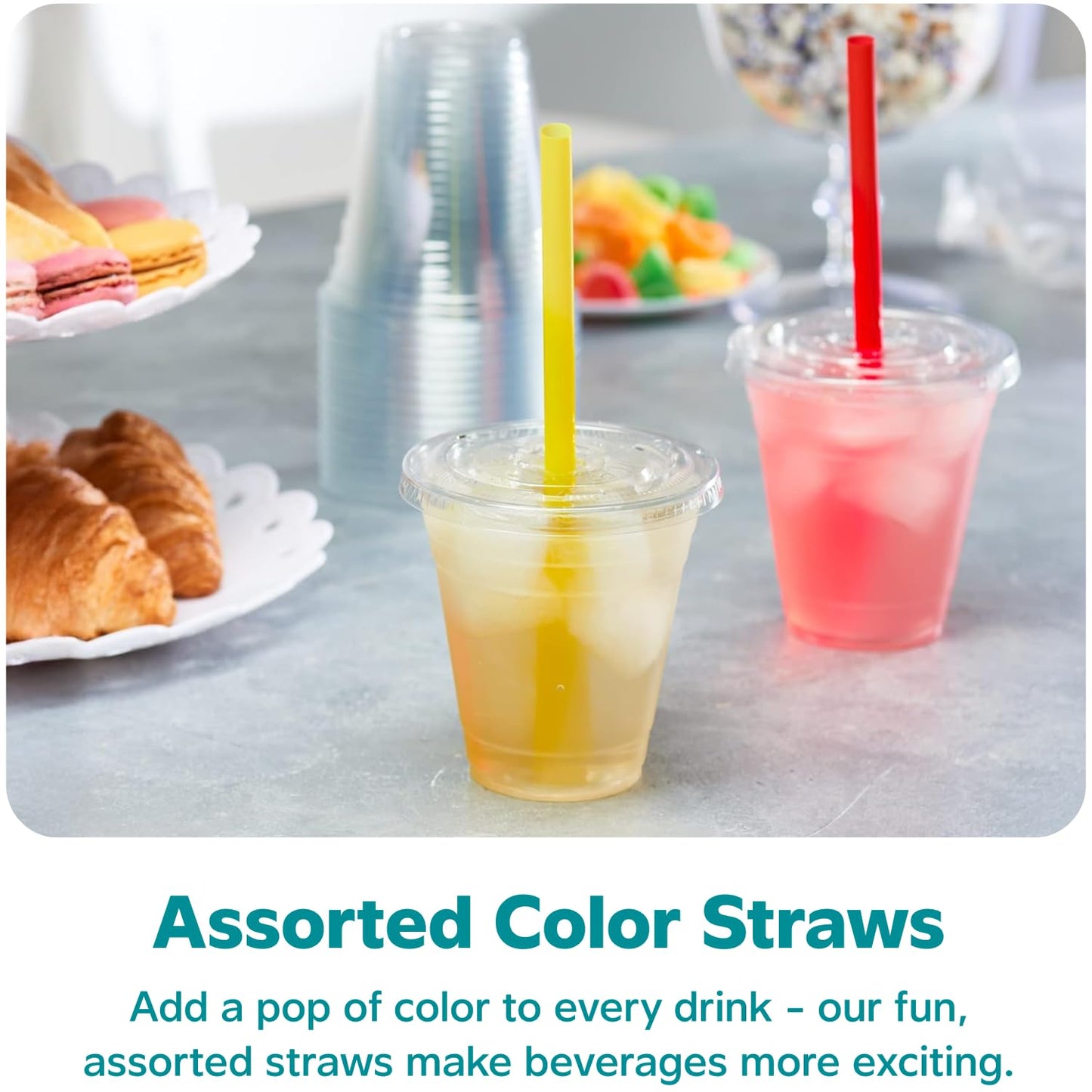 Gusto [12 oz. - 100 Count] Clear Cups with Flat Lids & Straws - Disposable Clear Drinking Cups for Iced Coffee, Cold Drinks, Milkshakes, and Smoothies - Formerly Comfy Package