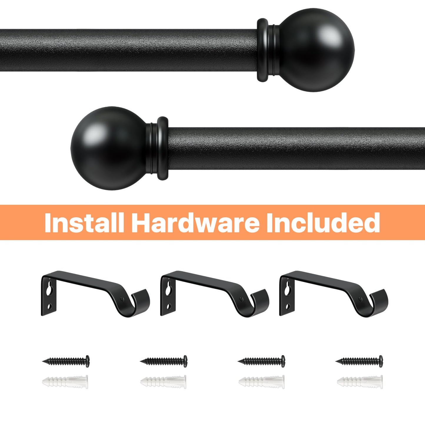 2 Pack Black Curtain Rods 84-120, Long Adjustable Curtain Rod for Patio Outdoor, Sliding Glass Door, Decorative 5/8 Diameter Drapery Rod Set, Heavy Duty Metal Pole for Drape 10 ft
