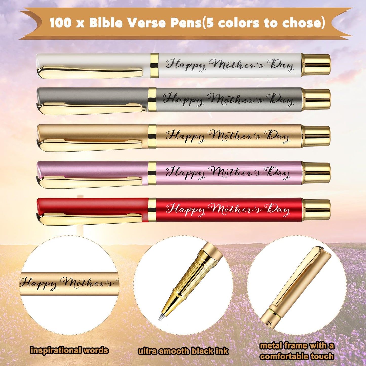 Tellingyou 100 Sets Mother's Day Church Gifts Bulk Included Happy Mother's Day Pens Inspirational Religious Cards Bible Verse Cards and Organza Bags for Women Church Members Christian Gift, 5 Colors
