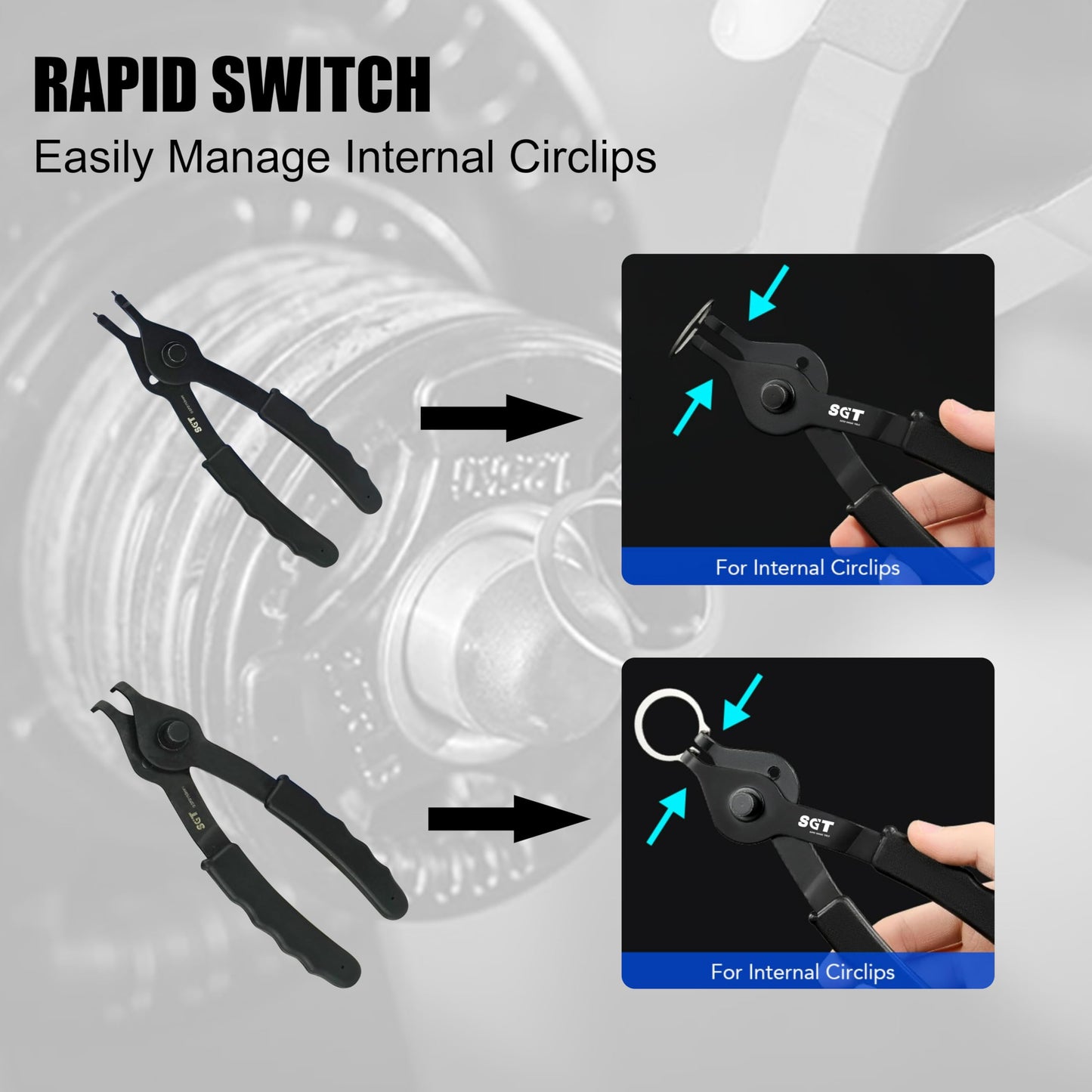 SGT 14pc Snap Ring Pliers Set, Heavy Duty Snap Ring Pliers,Internal & External Circlip Pliers with 45°/90° Bent & Straight Pliers, Hook & Pick,Storage Case & Gloves