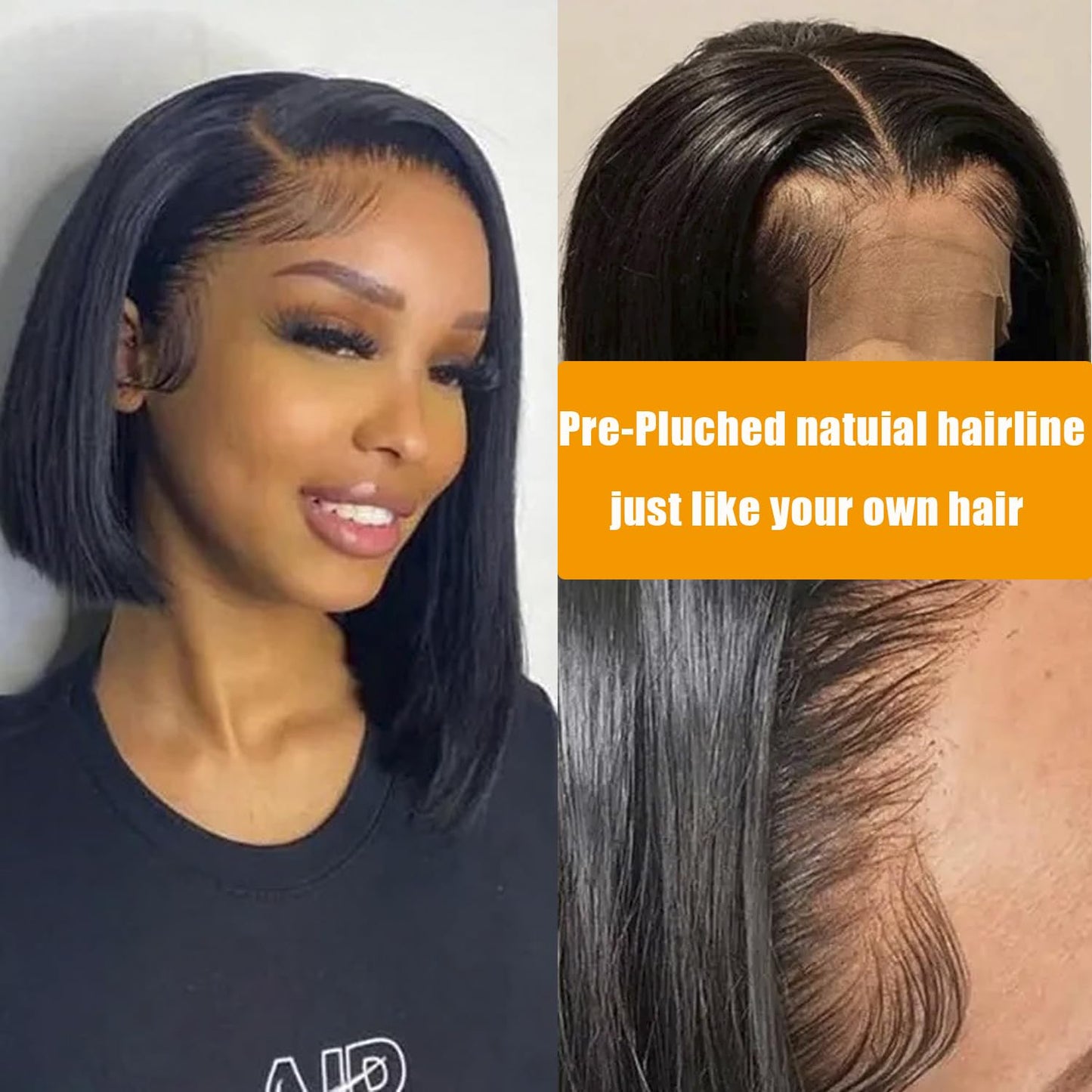 Bob Wig Human Hair 13x4 frontal lace wig Human Hair 180 Density 12 inch HD Lace Front Wigs with Baby Hair 180% Density Glueless Short Human Hair Wigs for Women Natural Color