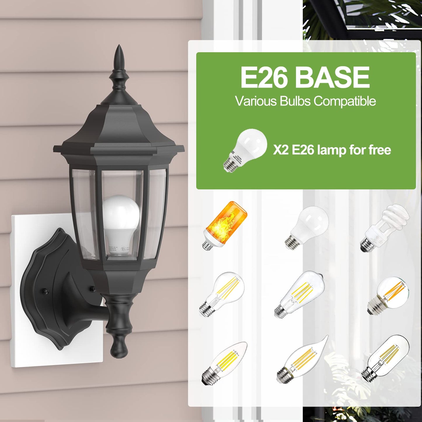 EMART Outdoor Porch Light, Exterior Wall Mount Lantern Fixtures, Anti-Corrosion Waterproof Plastic Material, E26 Socket Lamp for House, Garage, Outside, Backyard, Black, 2 Pack (Bulb Included)