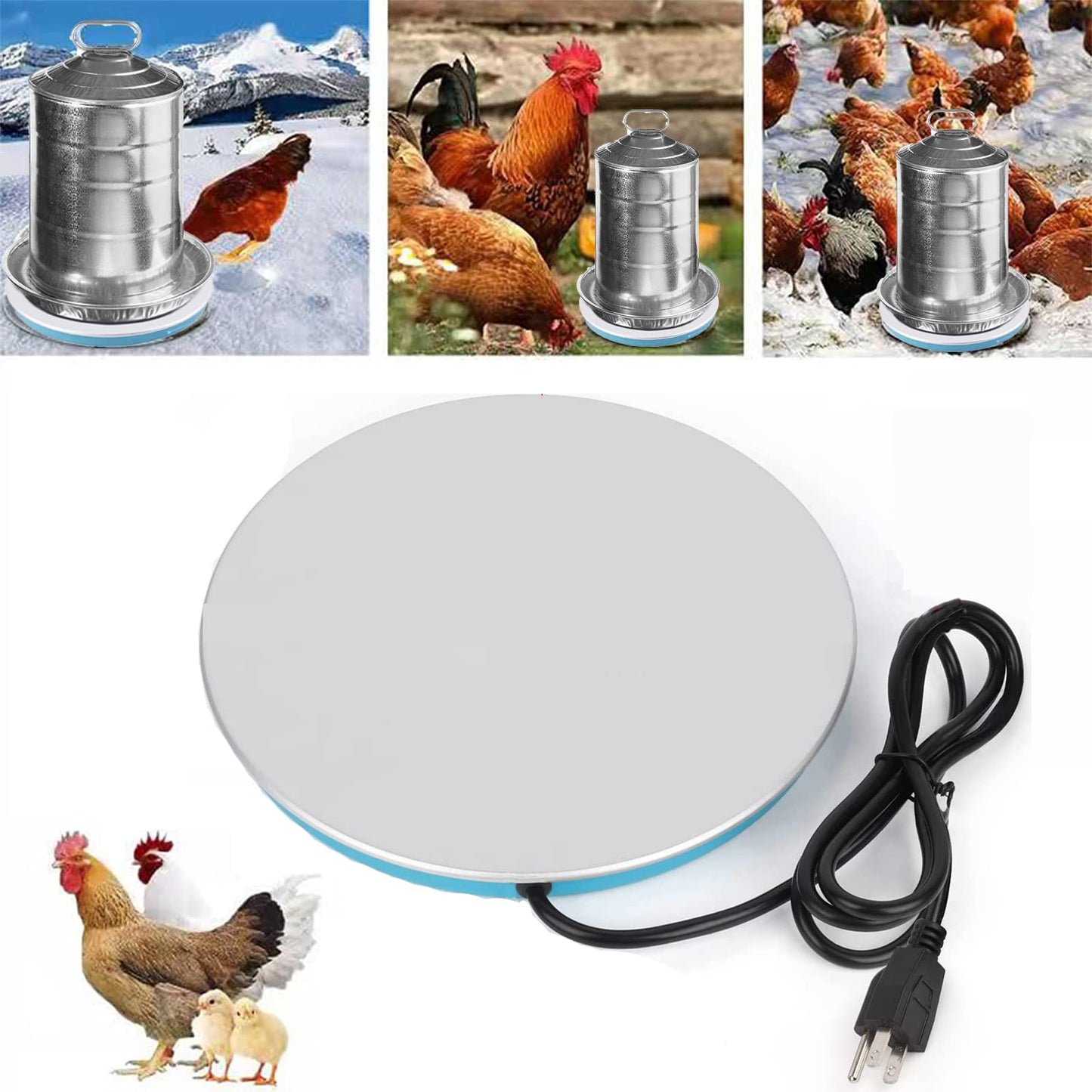 BuerKeo Poultry Waterer Heated Base, Chicken Water Heater for Winter Pet Metal Base,125W Electric Safe Drinking Fountain Coop Accessories Feeder