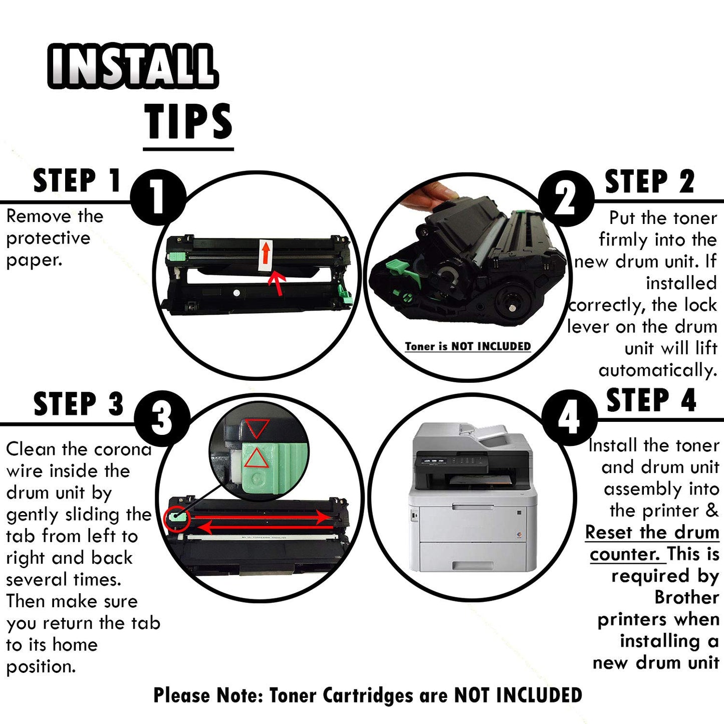 Inkfirst Compatible Drum Unit DR-223CL DR223CL (for BK or C or M or Y) replacement for Brother DR223 DR-223 MFC-L3710CW MFC-L3750CDW MFC-L3770CDW HL-L3210CW HL-L3230CDW HL-L3270CDW HL-L3290CDW (1Pack)