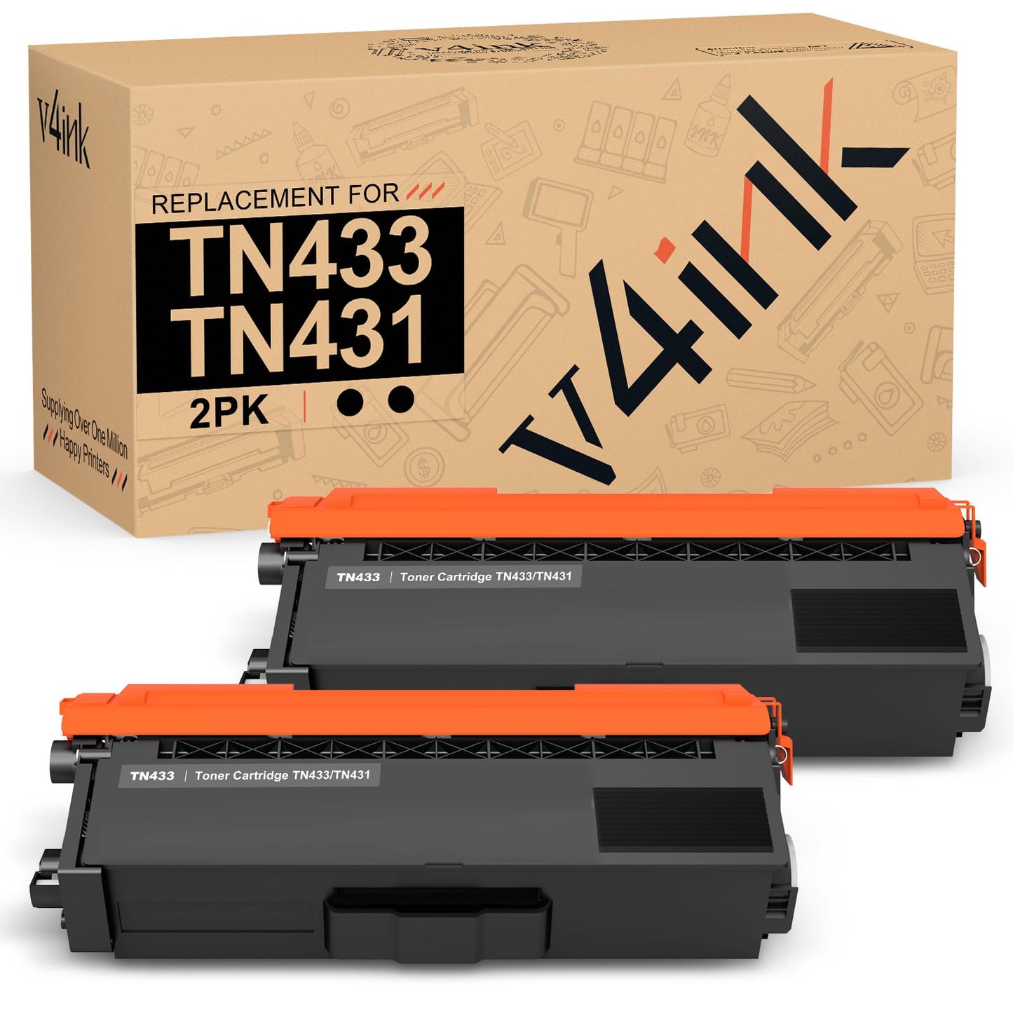 v4ink TN-433 TN-431 Compatible Toner Cartridge Replacement for Brother TN433 TN431 TN433BK to use with Mfc-L8900Cdw Mfc-L8610Cdw Hl-L8260Cdw Hl-L8360Cdw Hl-L8360Cdwt Hl-L9310CDW (2 Black)