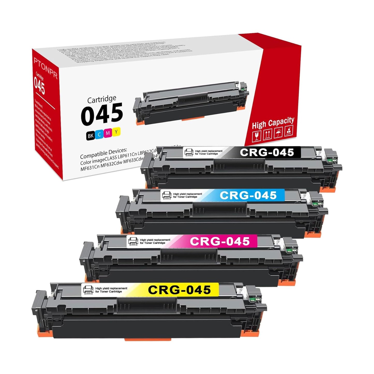 High-Yield 045 045H Toner Cartridge Set MF632Cdw Replacemen for Canon CRG-045 Toner Cartridges Compatible for Color imageCLASS MF631Cn MF633Cdw MF634Cdw Printer (Black, Cyan, Magenta, Yellow)