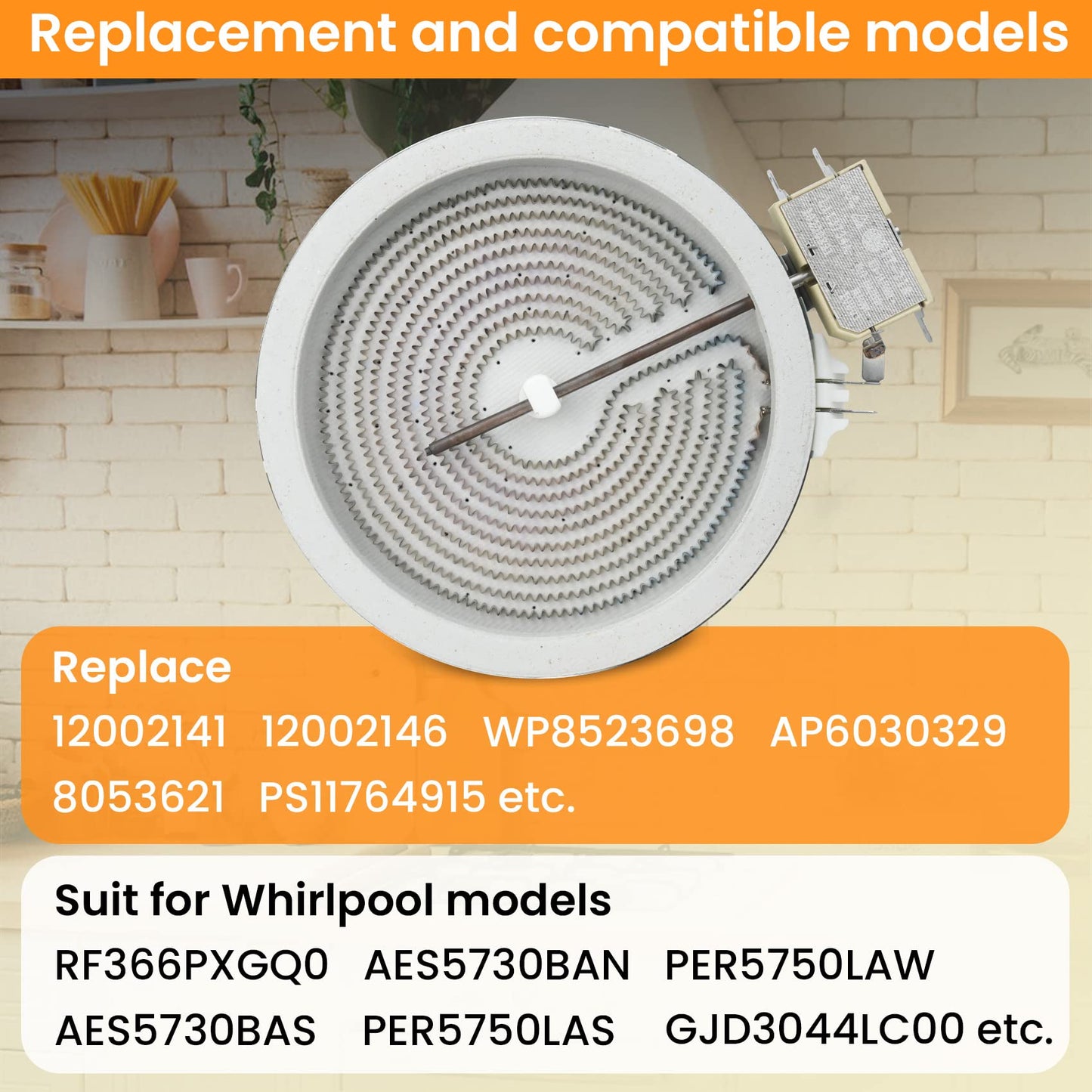 6.5 inch W10823711 MEE62385001 DG47-00060A Range Surface Element Compatible with whirlpool Stove. Element DG47-00060A Fits samsung. MEE62385001 LG Range Element Replace 12002141, 12002146, WP8523698.