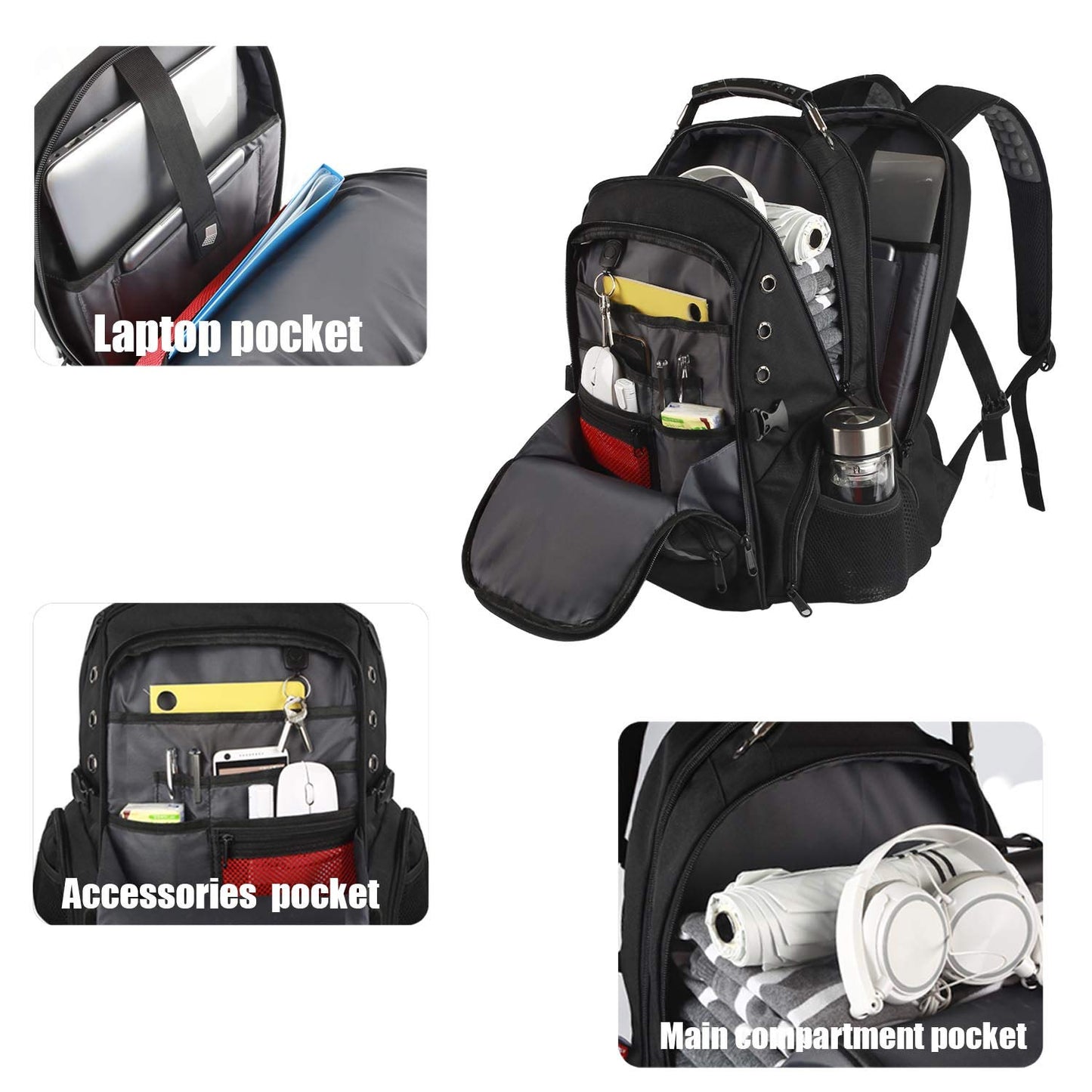 Large Laptop Backpack for Men, 17 Inch Computer Compartment Business Traveling Bookbag with USB Charging Port, Waterproof, TSA Friendly College High School 40L