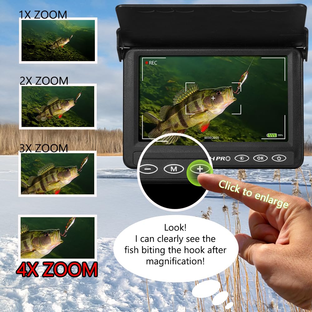 2026 Underwater Fishing Camera - FishPRO® 4.3'' 5,000mAh, (NO Need Learn) Ice Fishing Camera Fish Finder Gift for Men, 3-Grade IR, USB-C, 1000TVL, 50ft Cable, (Easy to Use for Any Age) Ice Fish Camera