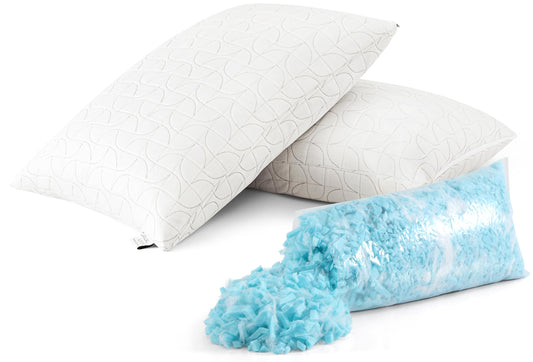 Cooling Pillows Set of 2 Crushed Foam with Extra Fill Hypoallergenic Washable Removable Cover for Side Back and Stomach Sleepers Dorm Essential by Casual Living, Standard Size 48-cm x 63-cm, White