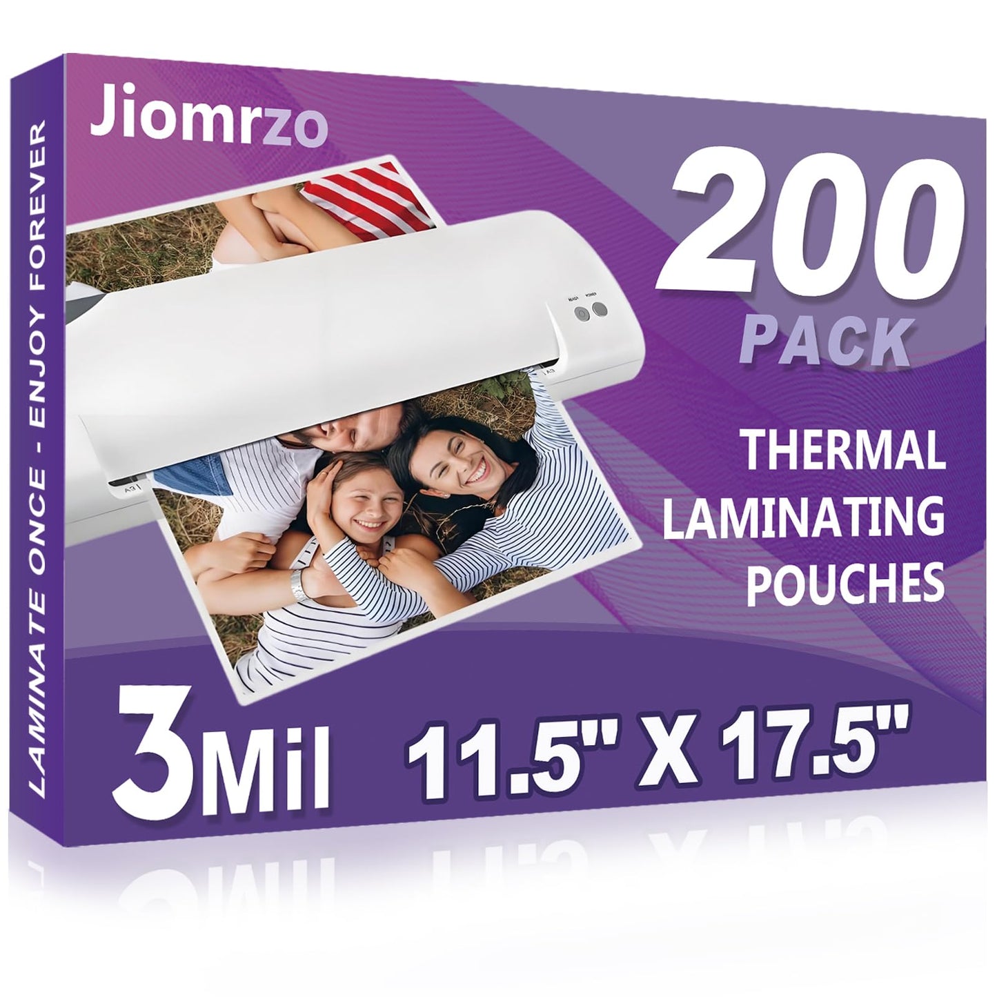 Jiomrzo Laminating Sheets, 200 Pack Laminating Pouches Holds 11 x 17 Inch Sheets, 3 Mil Laminate Sheets 11.5 x 17.5 Inch for Laminator, Clear Thermal Laminating Pouches with Round Corner (200)