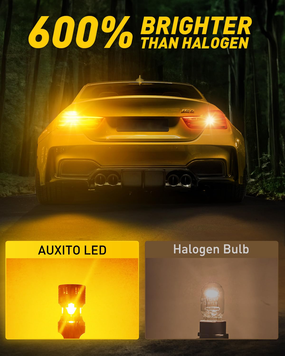 AUXITO Upgraded CANBUS 7440 7443 LED Bulbs Amber Yellow with Built-in Resistor Anti Hyper Flash 7440NA 7441 7444 7444NA W21W WY21W Error Free LED Front Rear Turn Signal Lights, Pack of 2