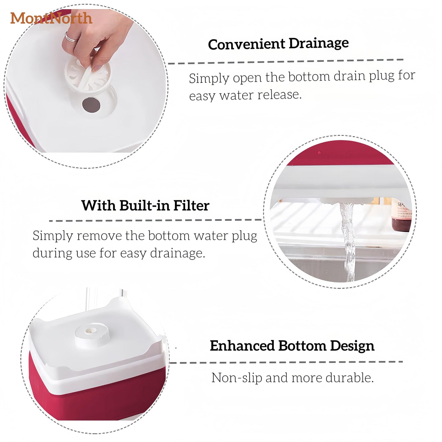 Collapsible Wash Basin 9L, Foldable Dish Tub with Drain Plug, Portable Collapsible Dish Basin, Camping Sink for Washing Dishes, Laundry & Kitchen Use (Viva Magenta)