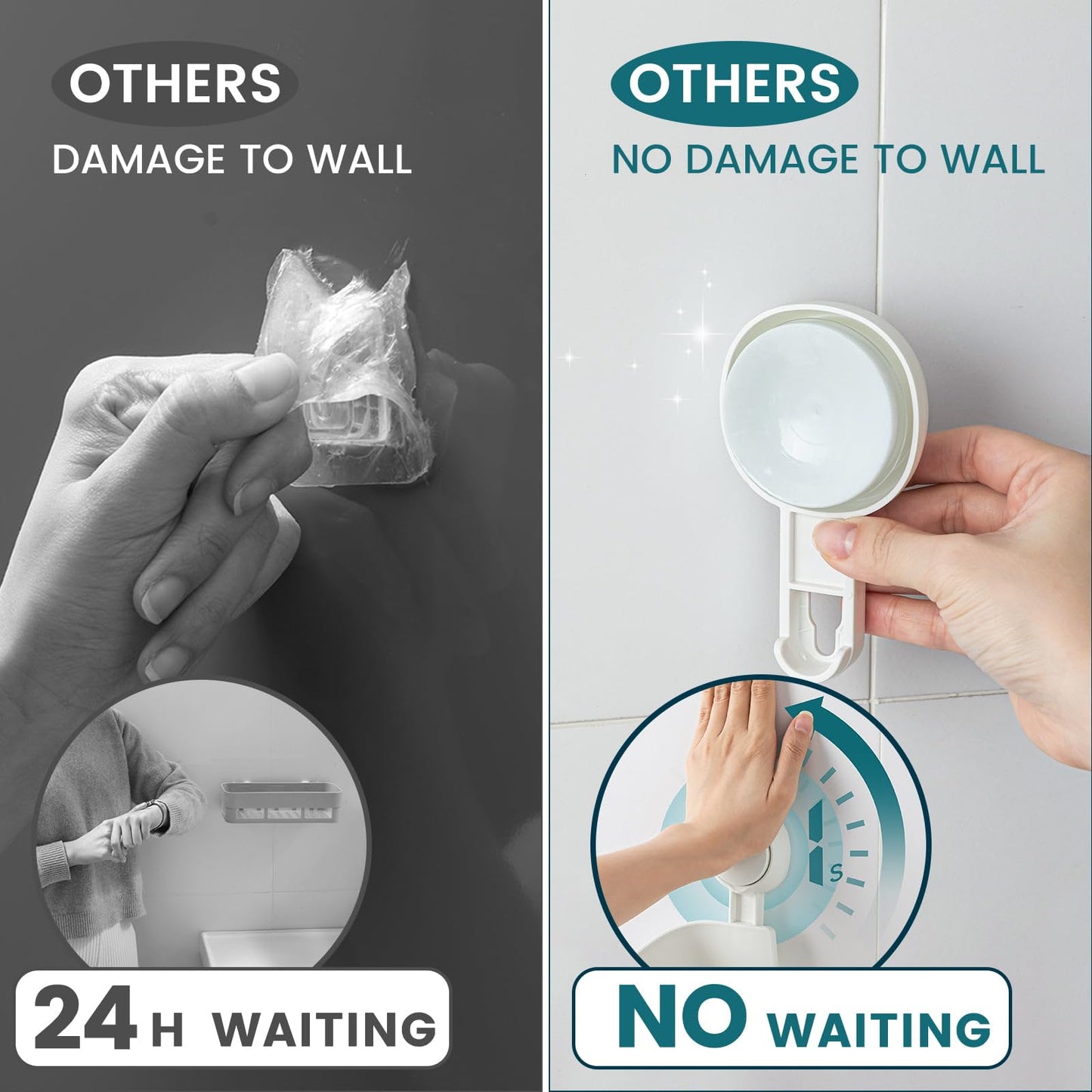 TAILI Suction Shower Caddy 2 Pack, Bathroom Shower Basket Wall Mounted Organizer Shelf for Shampoo, Body Wash, Conditioner, Plastic Shower Rack for Kitchen & Bathroom, Drill-Free Removable, Two Sizes
