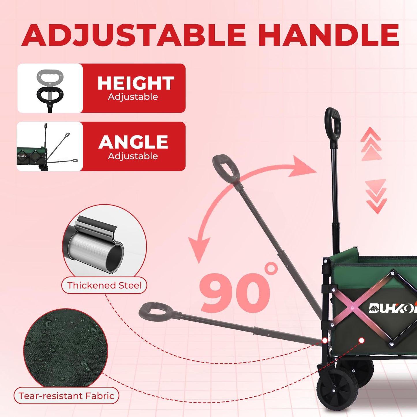Duhkoi Collapsible Wagon Cart with Wheels Foldable,11 lbs Lightweight Portable Folding Utility Wagon,90 L Heavy Duty Grocery Shopping Carts,Versatile for Garden Sports Camping Outdoor Use (Black Gray)