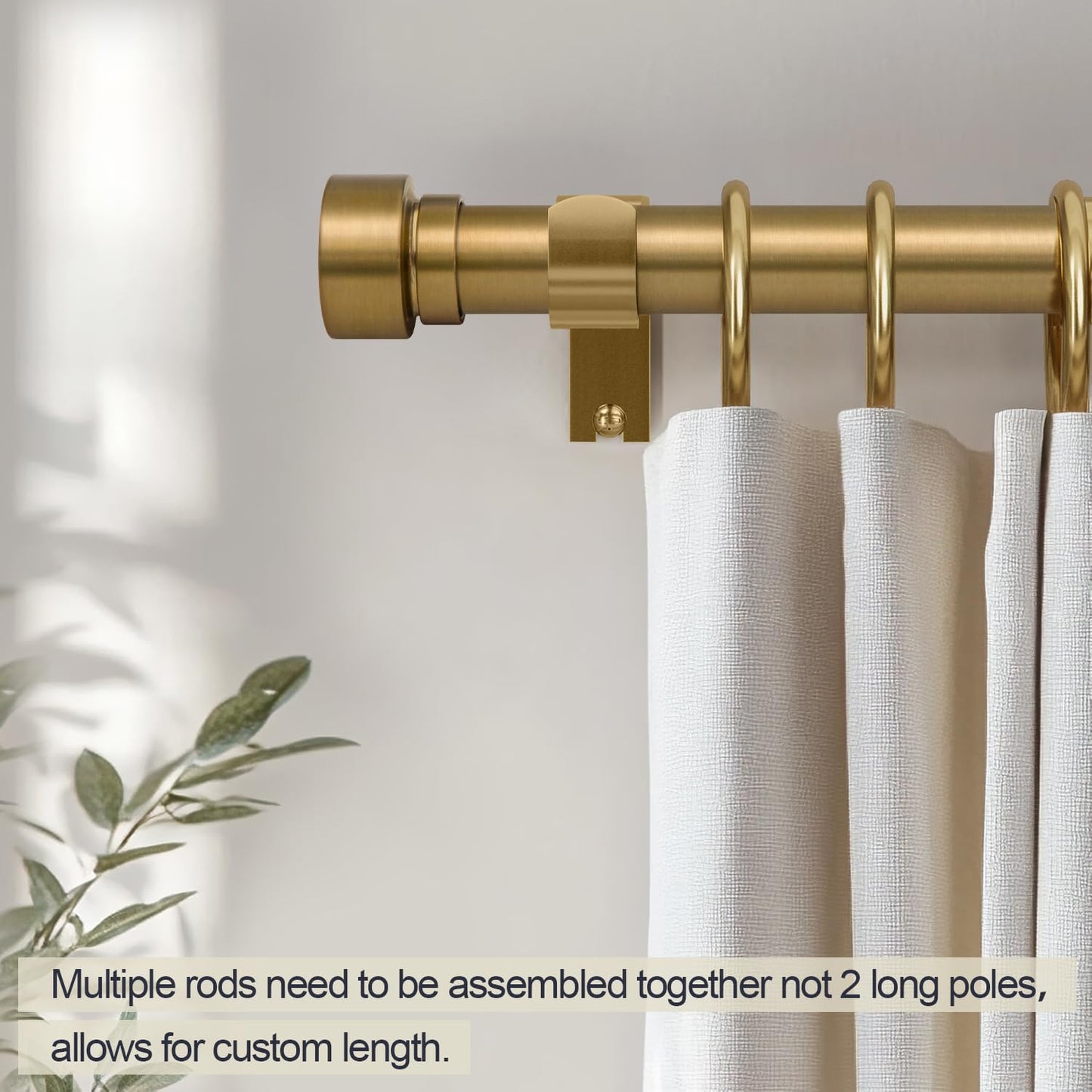 Lootkell Warm Gold Curtain Rods for Windows 28 to 48 Inches Adjustable Length Heavy Duty 1" Diameter Brass Window Curtain Rod with Solid Metal Finials for Outdoor Farmhouse Bedroom Kitchen Living Room