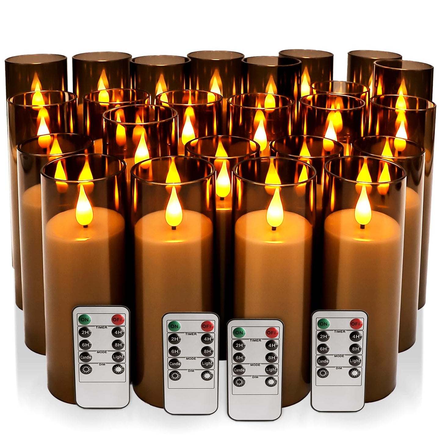 24-Pack Flameless LED Candles with Remote - Dimmable Battery Operated Fake Candles, Realistic Flickering Flame Effect, Grey Acrylic for Wedding Centerpieces, Halloween Decor, Home & Party Lighting