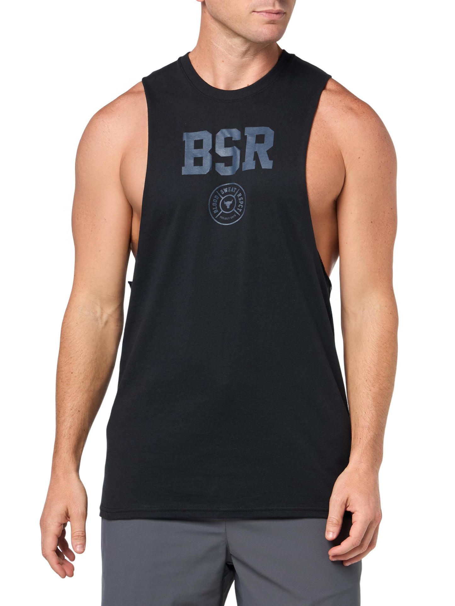Under Armour Men's Project Rock Blood Sweat Respect Tank, (001) Black / / Downpour Gray, Large