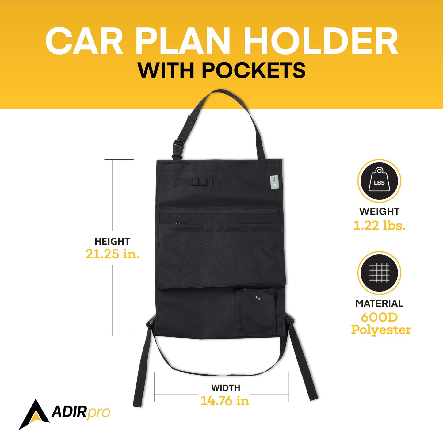 Adir Plans Car Holder for Blueprints, Maps, Drawings, Artwork, Posters, and Documents - With Pockets by Adir Corp