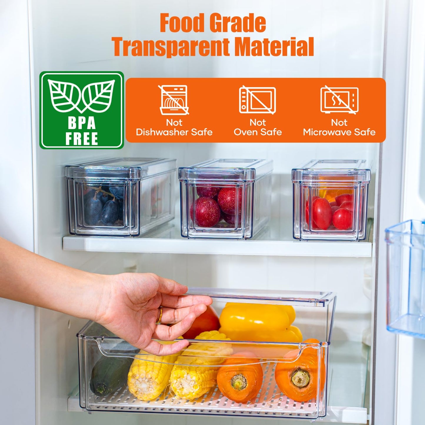 10-Pack Fridge Organizers and Storage - Stackable Refrigerator Bins with Lids, BPA-Free Clear Food Storage Bins, Saver Containers for Vegetables, Cereals, Fruits, Suitalble for Kitchen, Cabinets