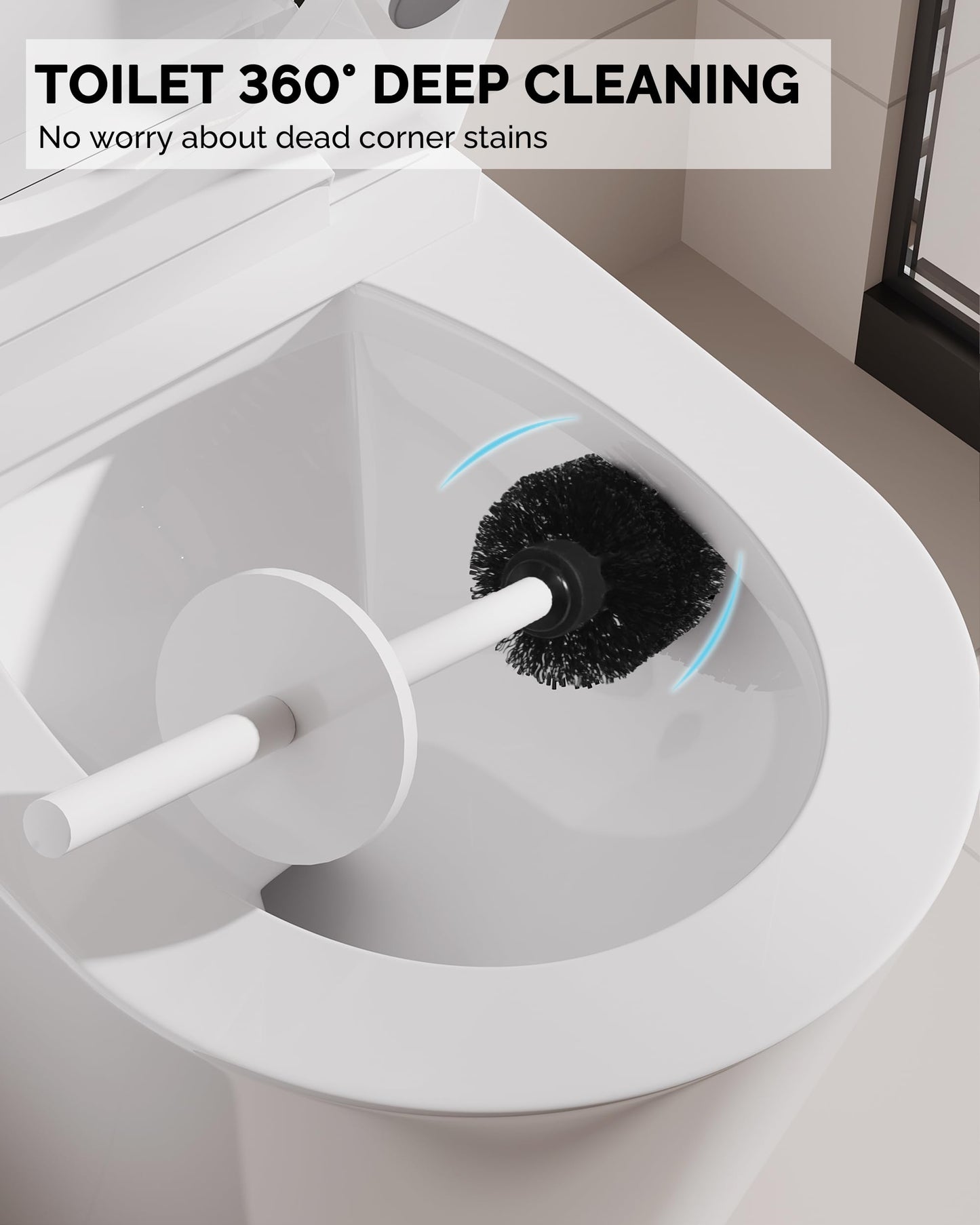 WZKALY Toilet Brush and Holder Set, Toilet Bowl Brush with Caddy for Bathroom, Toilet Cleaner Brush with Stainless Steel Handle & Durable Bristles, Splash Proof（1 Pack, White）