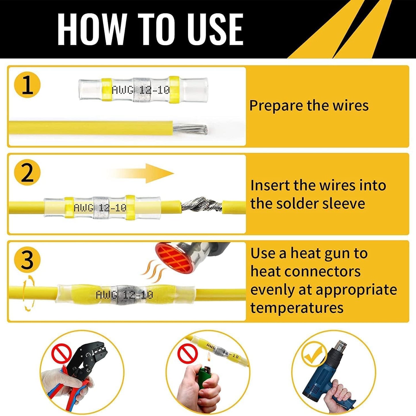 500PCS Solder Seal Wire Connectors, Sopoby Marine Grade Heat Shrink Wire Connectors, Waterproof Solder Wire Terminals, Butt Splice Electrical Connectors Kit