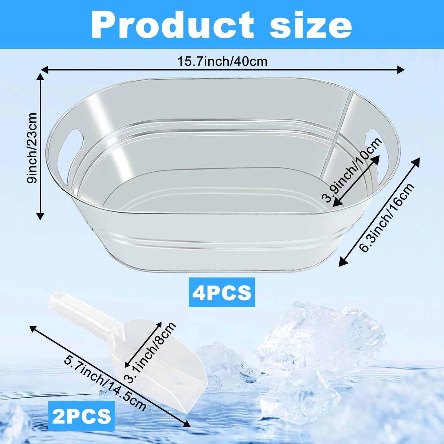 4Pcs 3 Gallon Galvanized Bucket Ice Bucket Large Metal Drink Buckets for Parties Beer Beverage Tub with Scoops for Champagne Cocktails Wine Cooling for Mimosa Bar Supplies