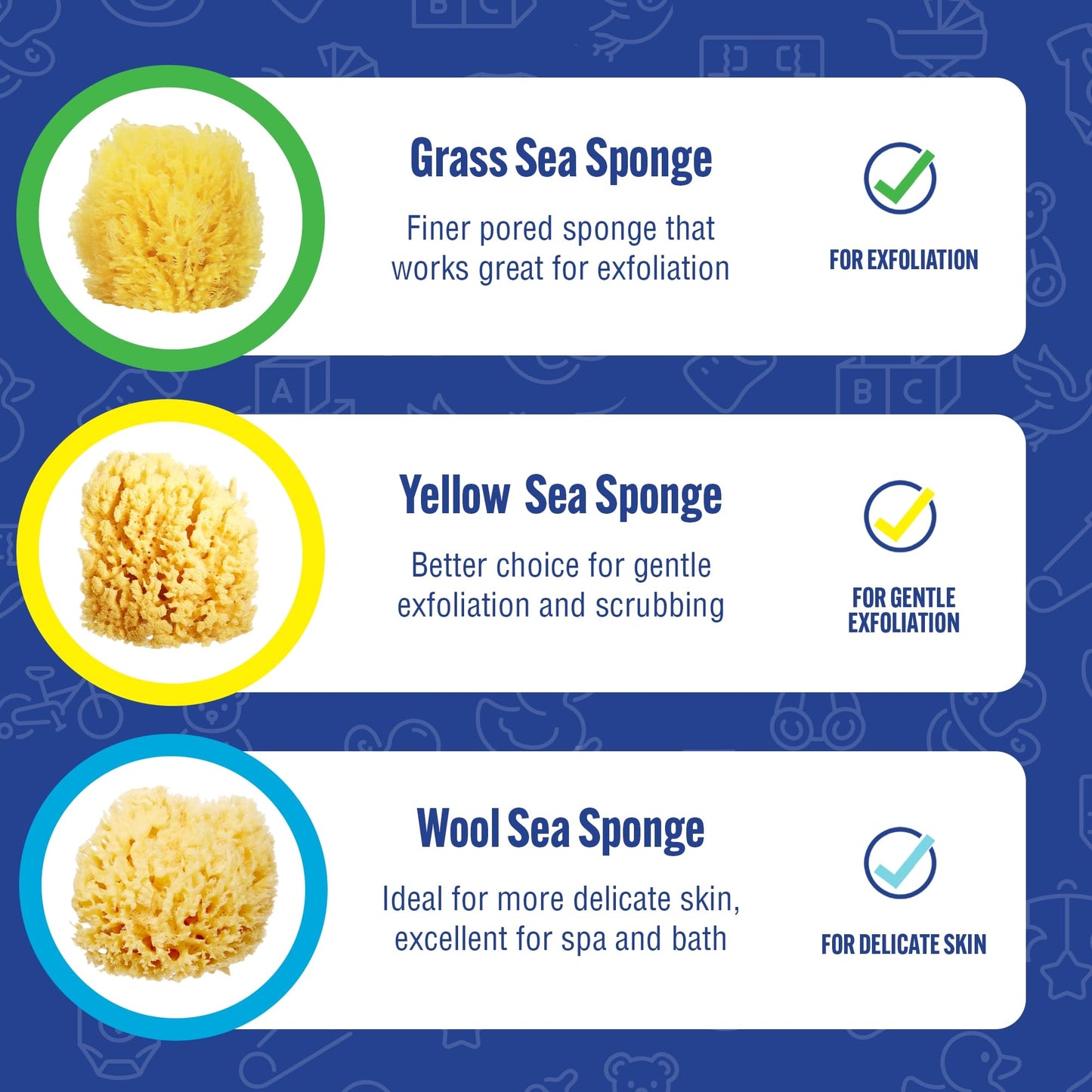 Baby Buddy’s Natural Baby Bath Sponge 2 Pack 4-5” Ultra Soft Premium Sea Wool Sponge Soft on Baby’s Tender Skin, Biodegradable, Hypoallergenic, Absorbent Natural Sea Sponge