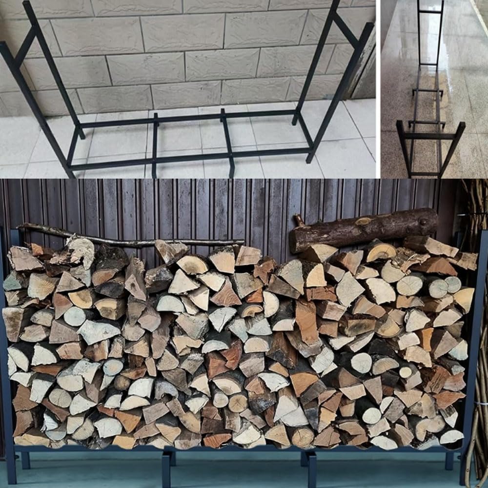 4ft Firewood Rack Fire Wood Stand Holder, Fire-Resistant Wooden Support, Outdoor And Indoor Fireplace Frame Used For Storing Wood，Black