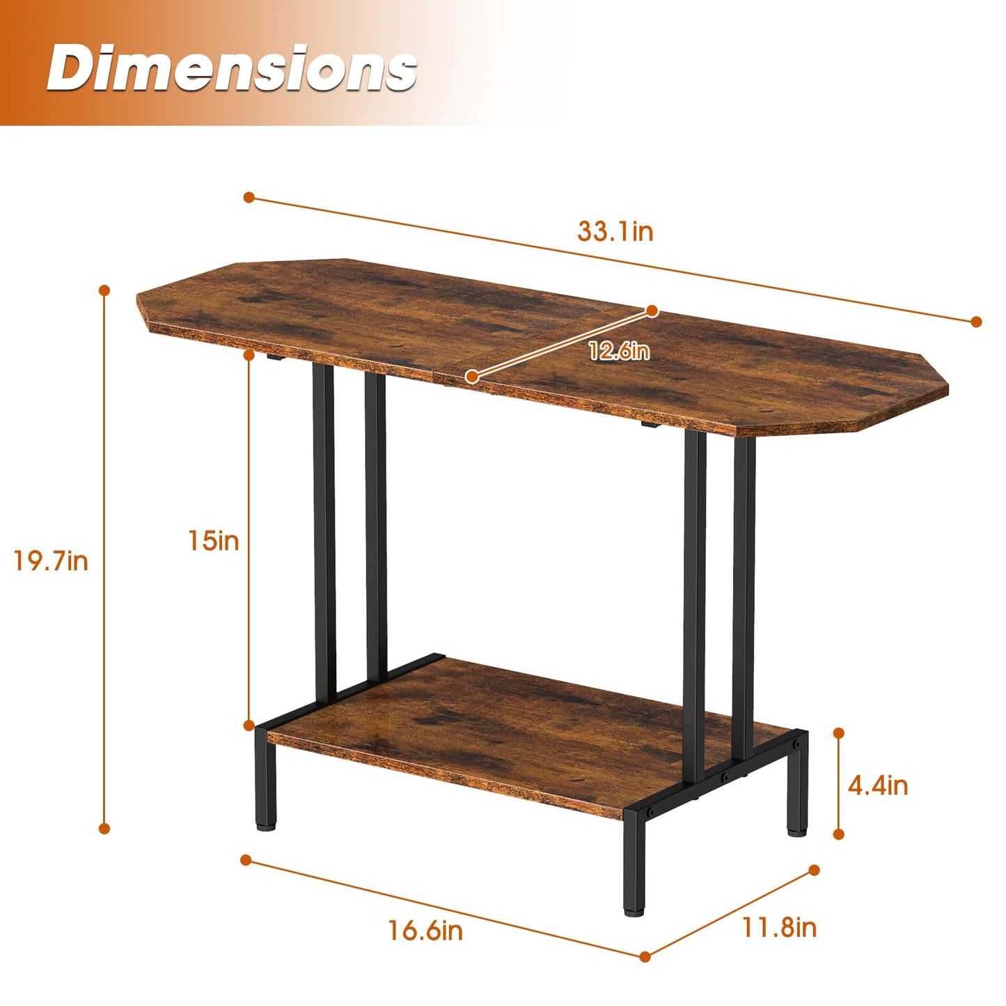 Rustic Coffee Table for Living Room Center Table with Storage Shelf 2-Tier Wood Tea Table Industrial Rectangle Coffee Table for Large or Small Spaces, Brown
