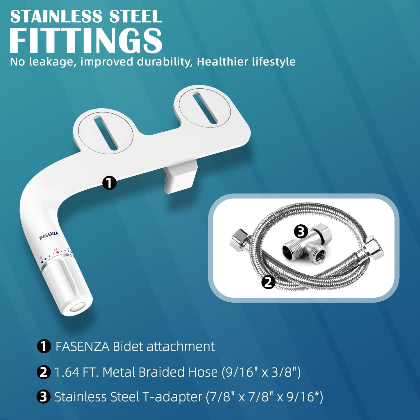 FASENZA Bidet Attachment for Toilet Seat: Adjustable Water Pressure, Ultra-Slim Toilet Water Sprayer with Self-Cleaning Non-Electric Dual Nozzle, Front & Rear Feminine Wash, Cold Water, White, 1 Pack