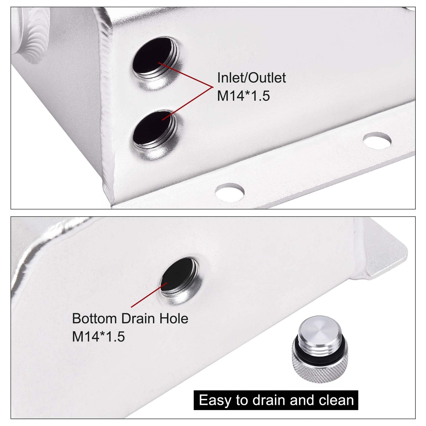 EVIL ENERGY Overflow Tank,Coolant Radiator Tank,Reservoir Expansion,Universal 1L Aluminum Silver