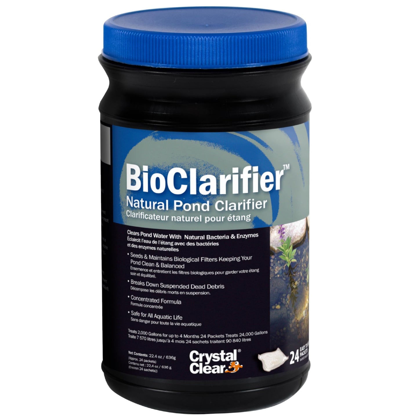 CrystalClear BioClarifier Small Pond & Water Garden Clarifier & Cleaner, Cloudy Water Beneficial Microbe Treatment, Fish, Plant & Pet Safe, 24 Packets