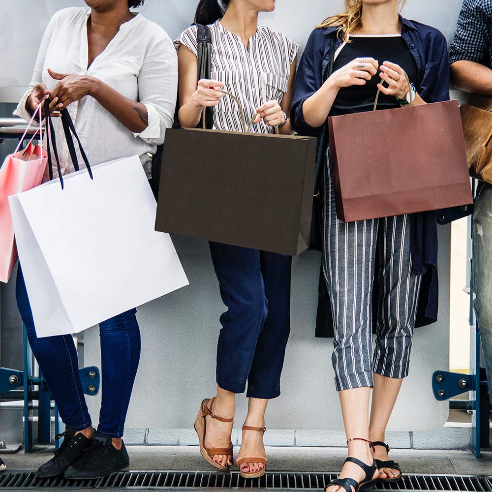 BagDream 16x6x12"- 50pcs Black Kraft Paper Bags with Rope Handles for Shopping, Grocery, Mechandise, Party, Gift Bags, Large Size 100% Recyclable Paper Bags