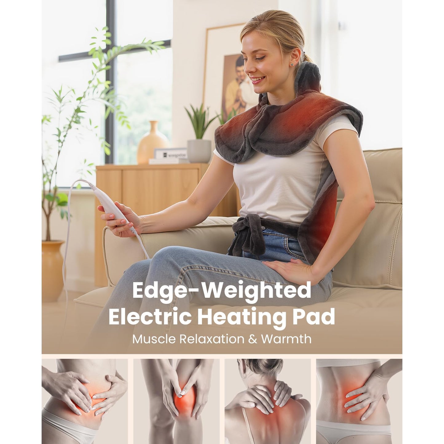 BOB AND BRAD Heating Pad for Back, 24"x34" Large Edge-weighted Electric Heat Pad for Neck, Shoulders & Full Body Comfort, Fast Heating, ETL Certified, Gift for Women Men Family