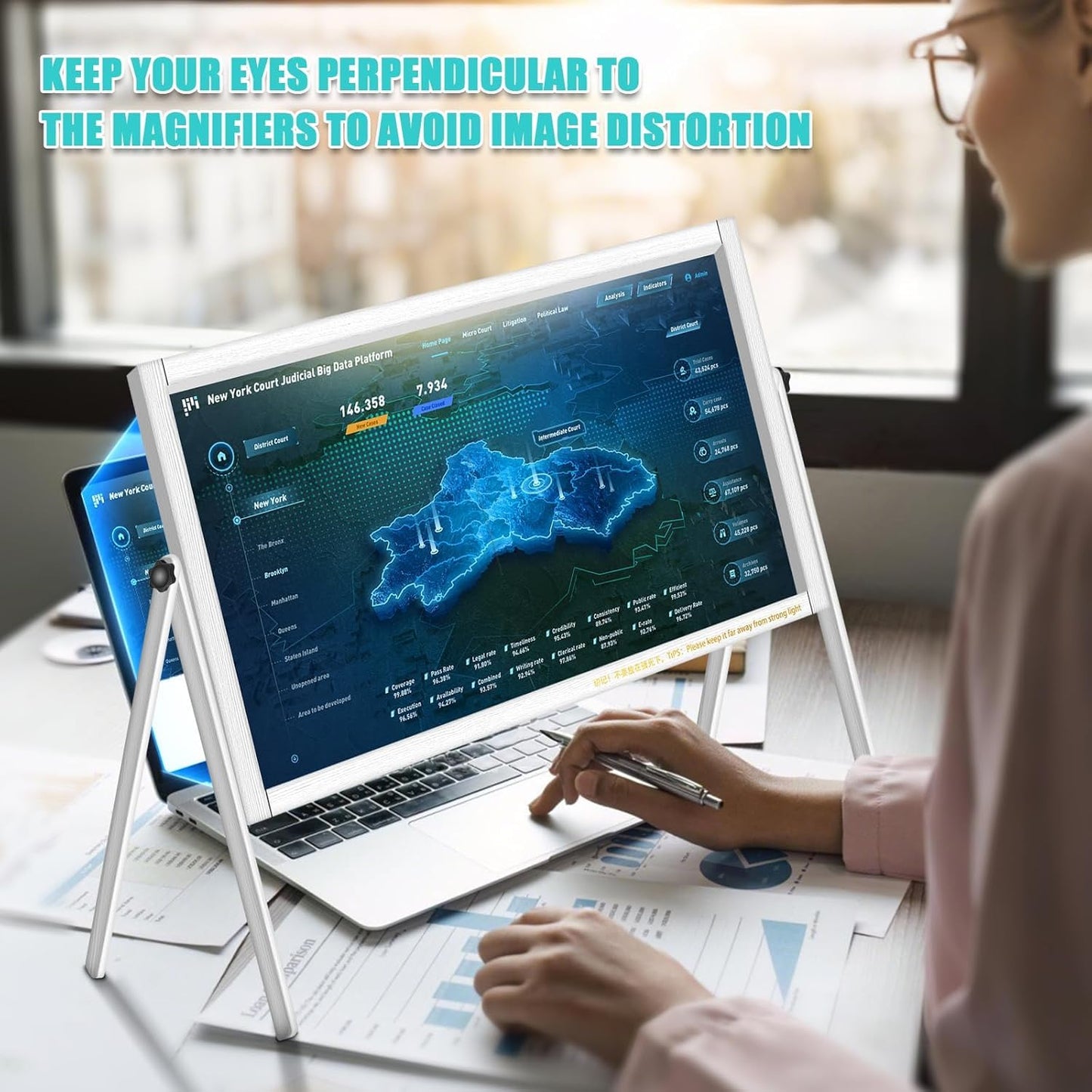 22" Desktop Magnifying Glass Laptop Magnifier, Computer Screen Magnifier, Foldable Laptop Screen Magnifying Adjustable Angle for Seniors Reading, Office, Close Work, Movie