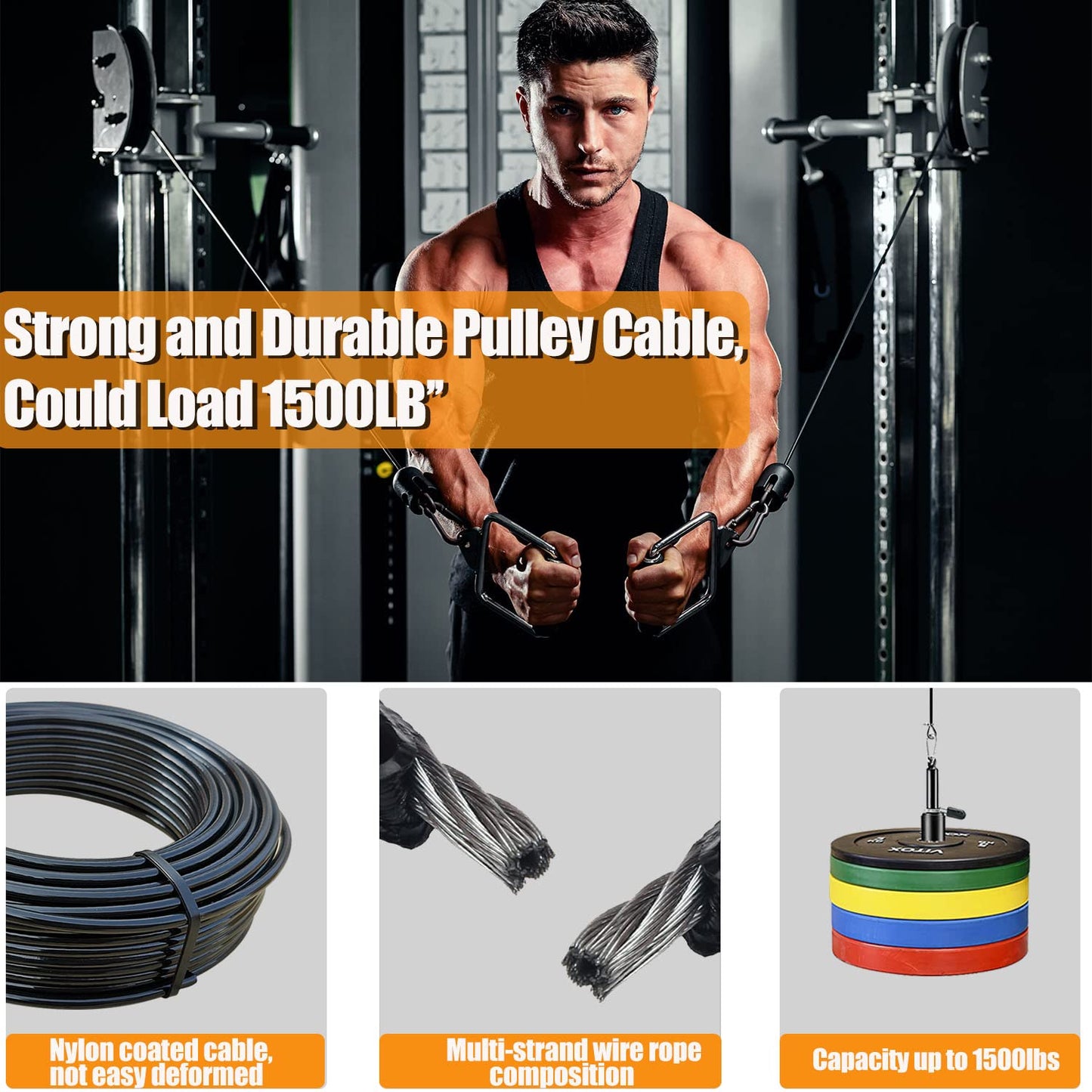 DIY Home Gym Pulley Cable Replacement, 65.6/98.4 Ft Wire Rope, 5mm TPU Coated Steel Cable for Weight Lift Pulley System