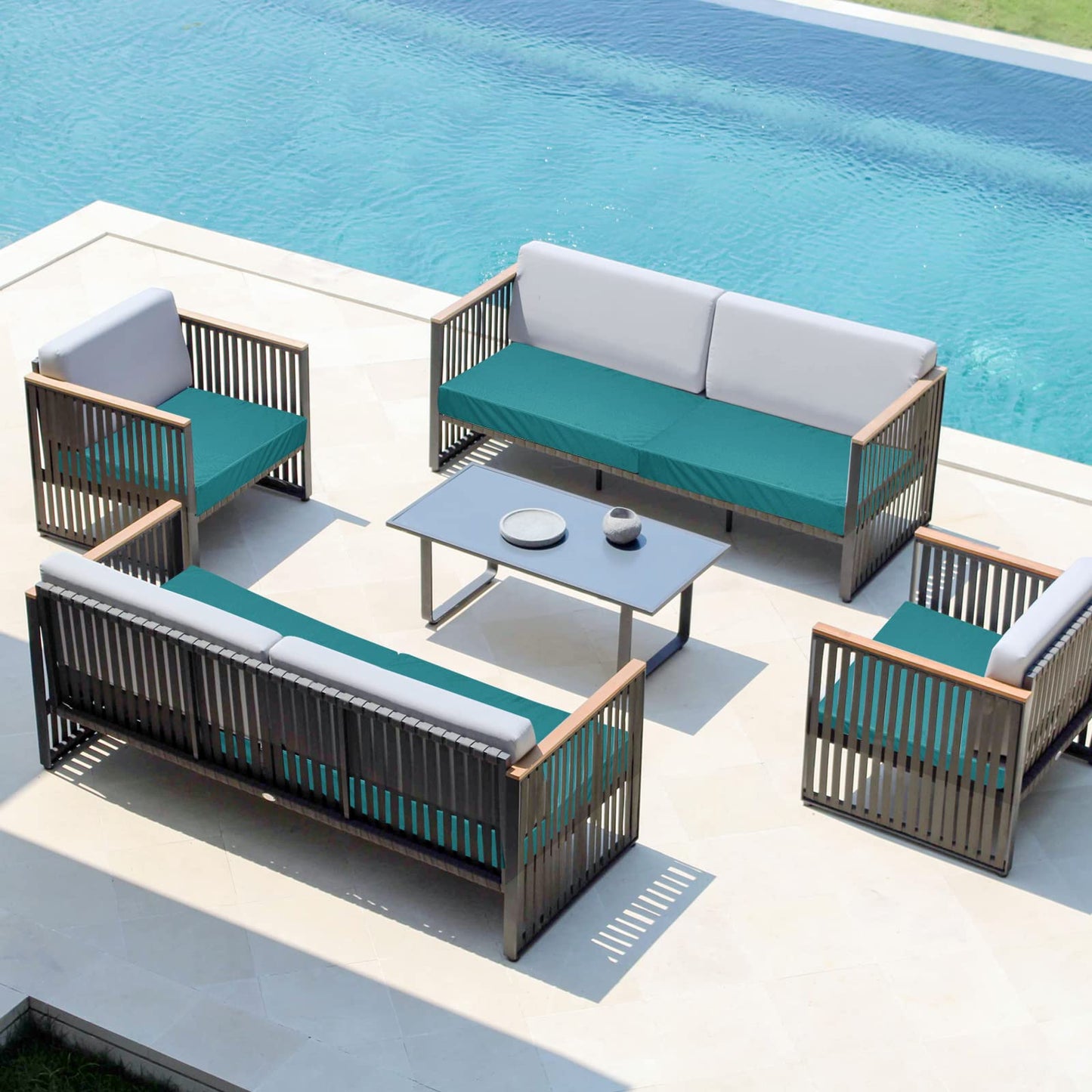 Easy-Going Patio Furniture Non-Slip Cushion Covers Outdoor Seat Cushion Waterproof Covers with Zipper 22x20x4 in 4 Pieces, Teal