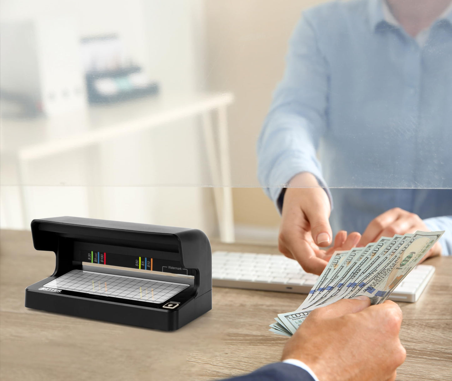 Counterfeit Bill Detector with UV Fluorescent Light, Portable & Compact for All Currencies, Passports, Gov't Issued IDs, Credit Cards, Power Cord & Rechargeable Battery, by Better Office Products