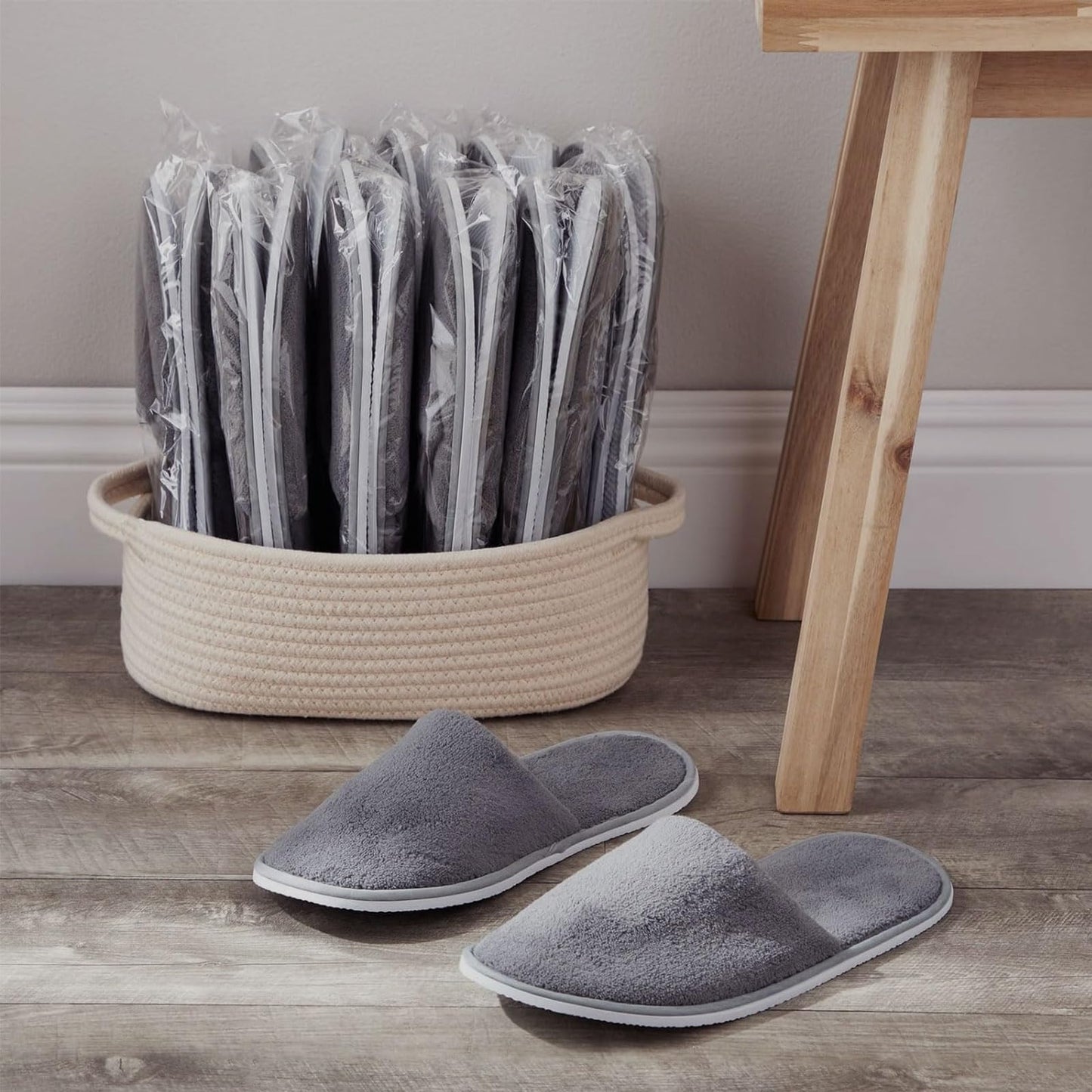 12 Pairs Disposable Slippers, Washable Home House Slipers Non Slip Spa Slippers Grey Reusable Indoor Slippers for Women Men Guest Hotel Home Travel