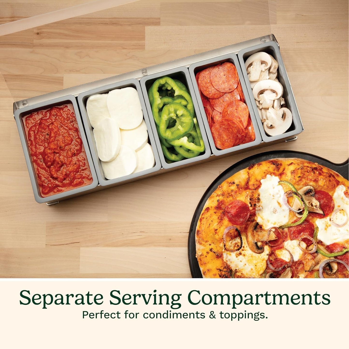 Cuisinart Condiment and Topping Station, Food Containers with Translucent Lid, Stainless Steel (CPS-617AC)