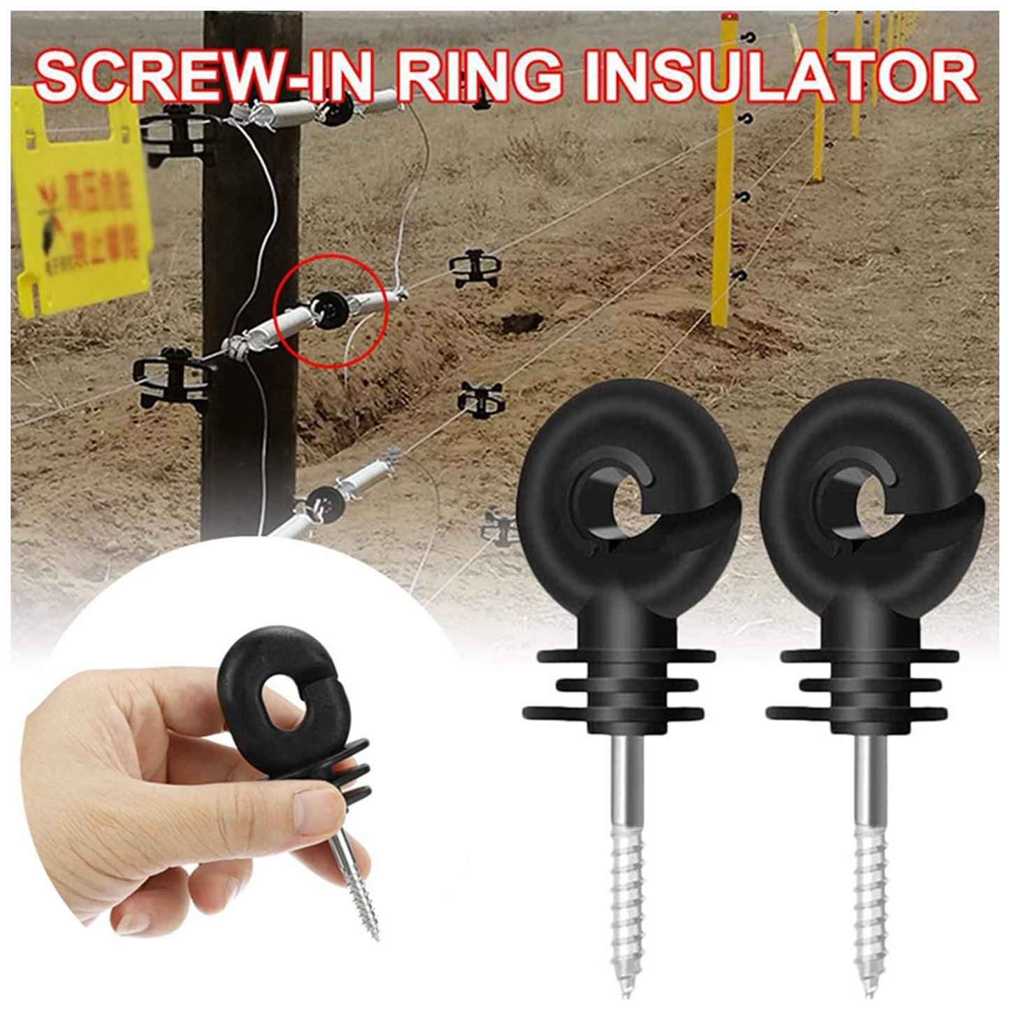 Fence Insulator 100 Pcs Black Electric Fence Insulator, Screw in Ring Insulator for Fence Ring Post Wood Post Insulator (System Electric Fence Accessories for Animal Husbandry Electronic)