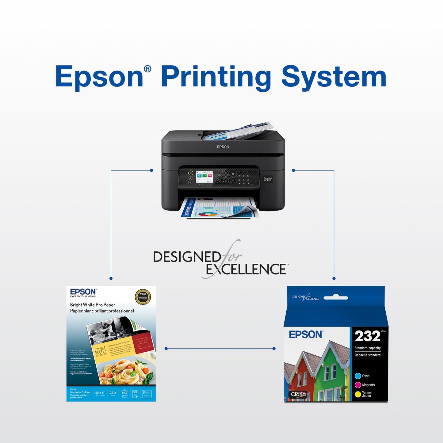EPSON 232 Claria Ink Standard Capacity Black & Color Cartridge Combo Pack (T232120-BCS) Works with Workforce WF-2930, 2950 and Expression XP-4200, 4205