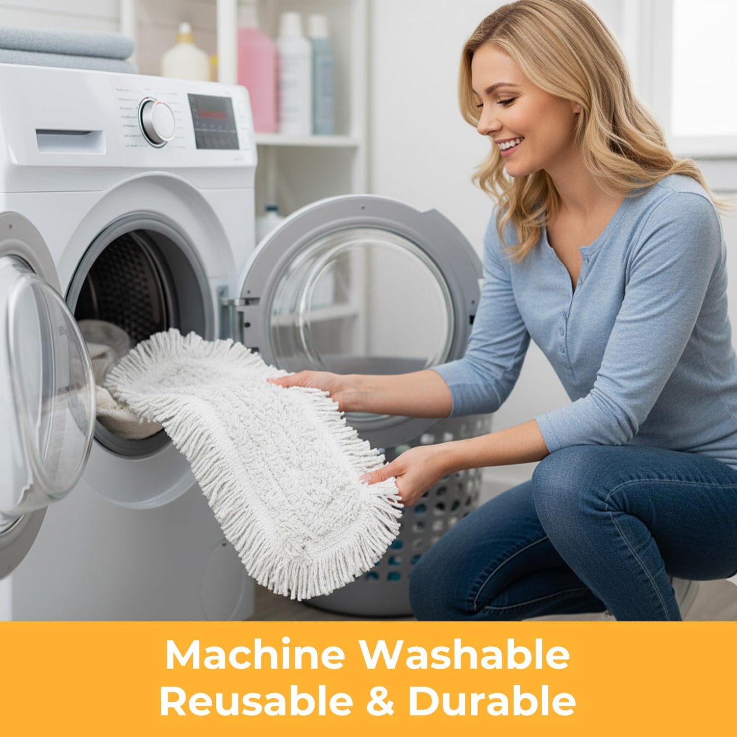 24" Dust Mop for Floor Cleaning, Large Areas Dry & Wet Mop with 2 Washable Cotton Pads, Efficiently Picks Up Pet Hair & Dust for Hardwood, Tile, Laminate, Patio