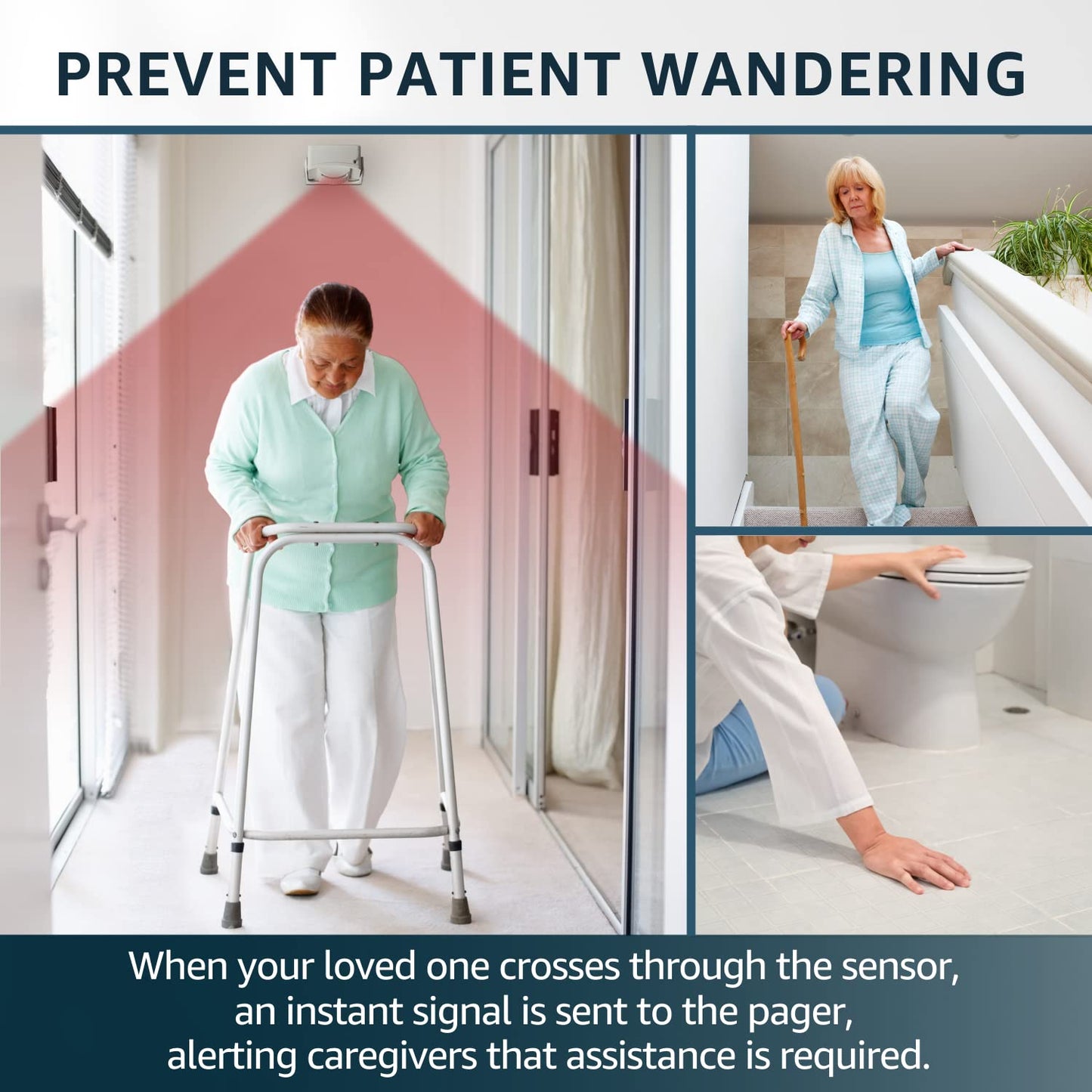SYNLETT Bed Alarm Caregiver Pager with Wireless Motion Sensor Alarm Indoor Fall Prevention for Elderly Monitoring Seniors Dementia Patients Seniors Home Door Chime