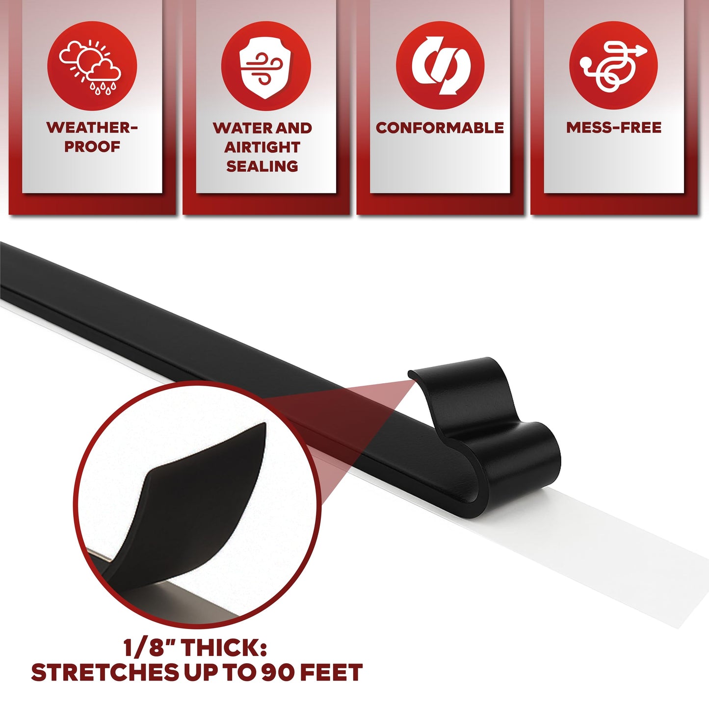 XFasten Butyl Tape Black, 3/4 in x 45 ft x 1/8 in – Easy-to-Work-with Automotive Butyl Sealant Tape, Mess-Free Rubber Caulk for RV, EPDM Putty for Window, Headlight, Roof, Windshield, and Car Doors