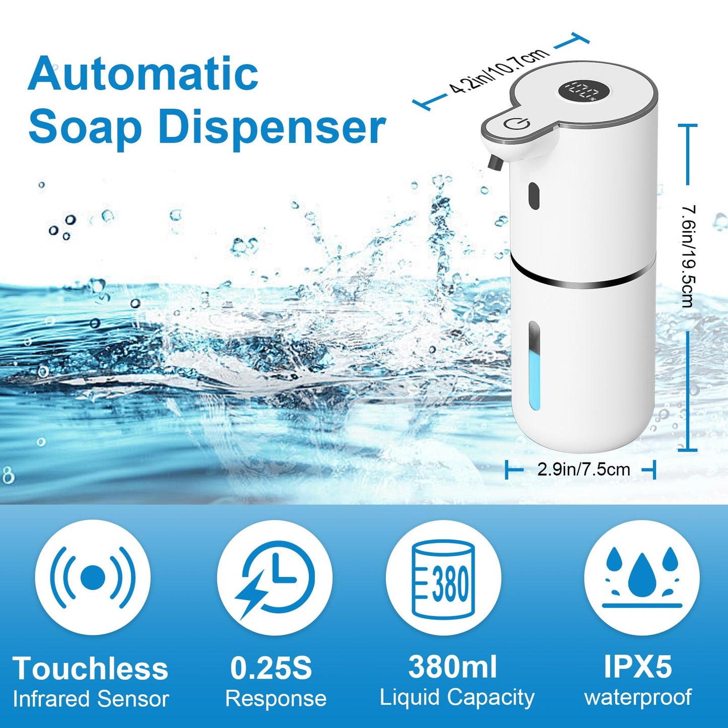 OHIFAST 2 Pack Automatic Liquid Soap Dispenser Touchless, USB Rechargeable Smart Hand Soap Dispenser, 6-Level Adjustable, 12.8oz/380mL Wall Mount for Bathroom Kitchen Dish Soap-White