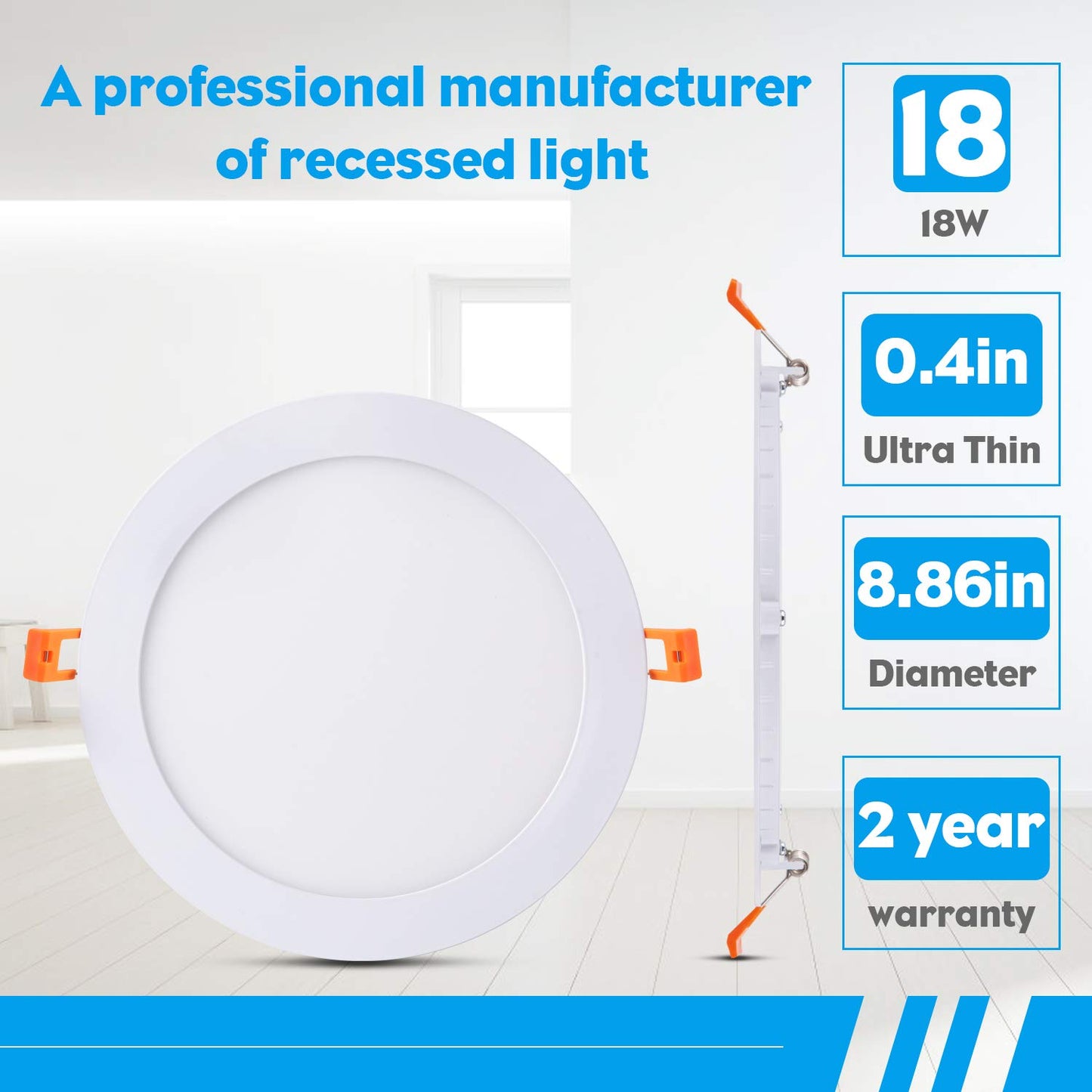 JARLSTAR 8 Inch LED Recessed Light with Junction Box, 6 Pack Ultra Thin LED Recessed Lighting.6000K Daylight,No Dimmable,18W 8" Recessed Ceiling Canless Wafer Downlight.Slim Can-Killer Lights,CRI80+