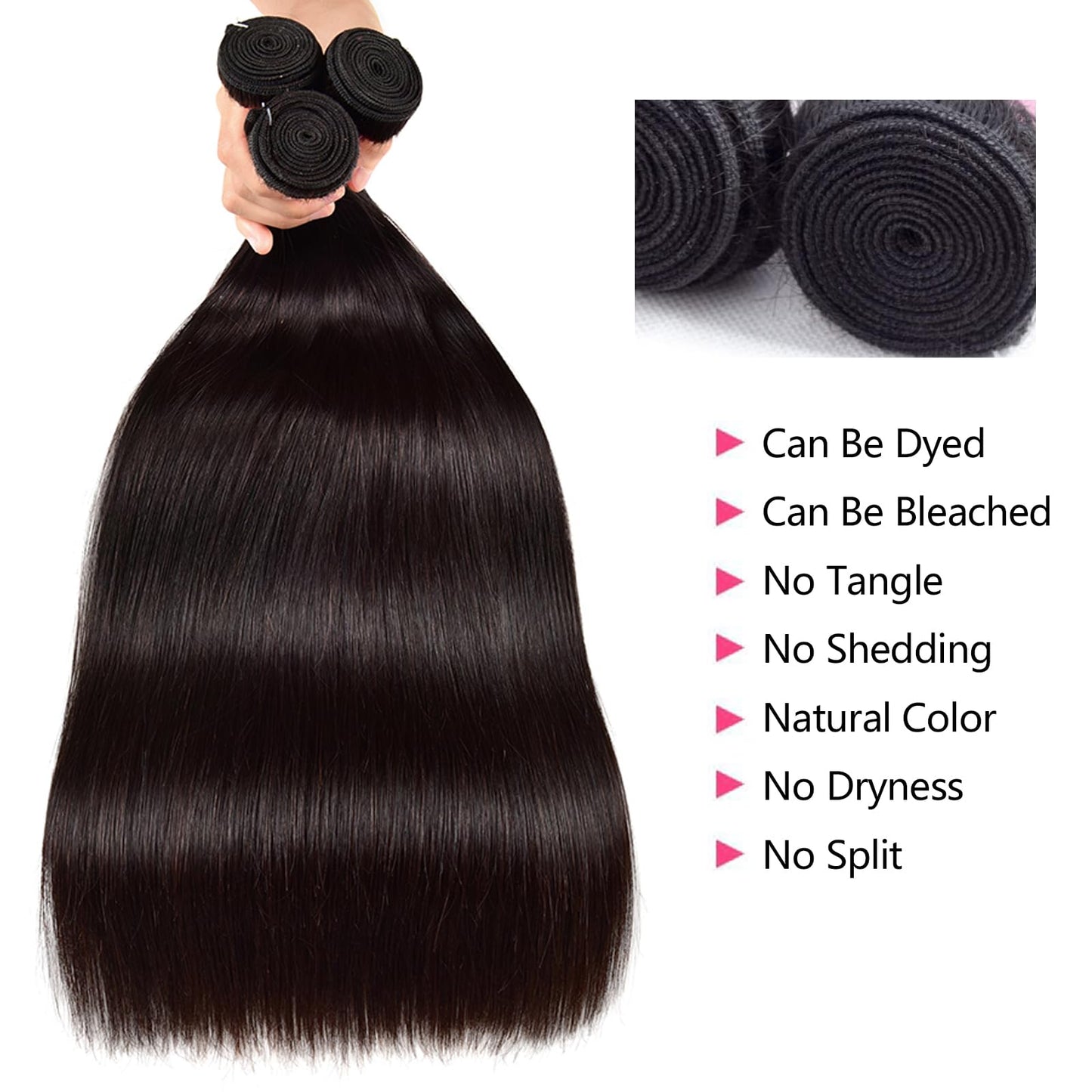 12A Human Hair Bundles 18 20 22 Inch Straight Bundles 100% Unprocessed Brazilian Virgin Weave Bundles 3 Bundles Double Weft Raw Remy Human Hair Extensions (18 20 22 Inch) Natural Black